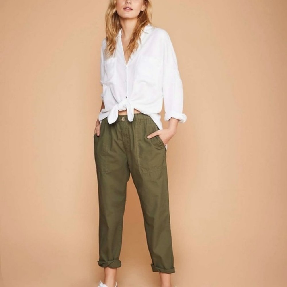 Lou & Grey Army Green Poplin Pants Elastic